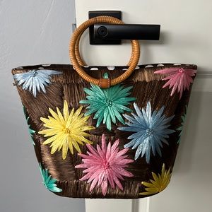 Vintage Kate Spade Flower Raffia Tote